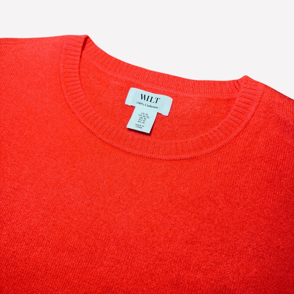 Wilt Cashmere Sweater Womens XL Orange Short Sleeve Crew Neck Boxy Knit Pullover